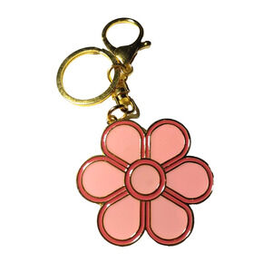 Flower Power Pink Enameled Metal Keychain Purse Luggage Clip